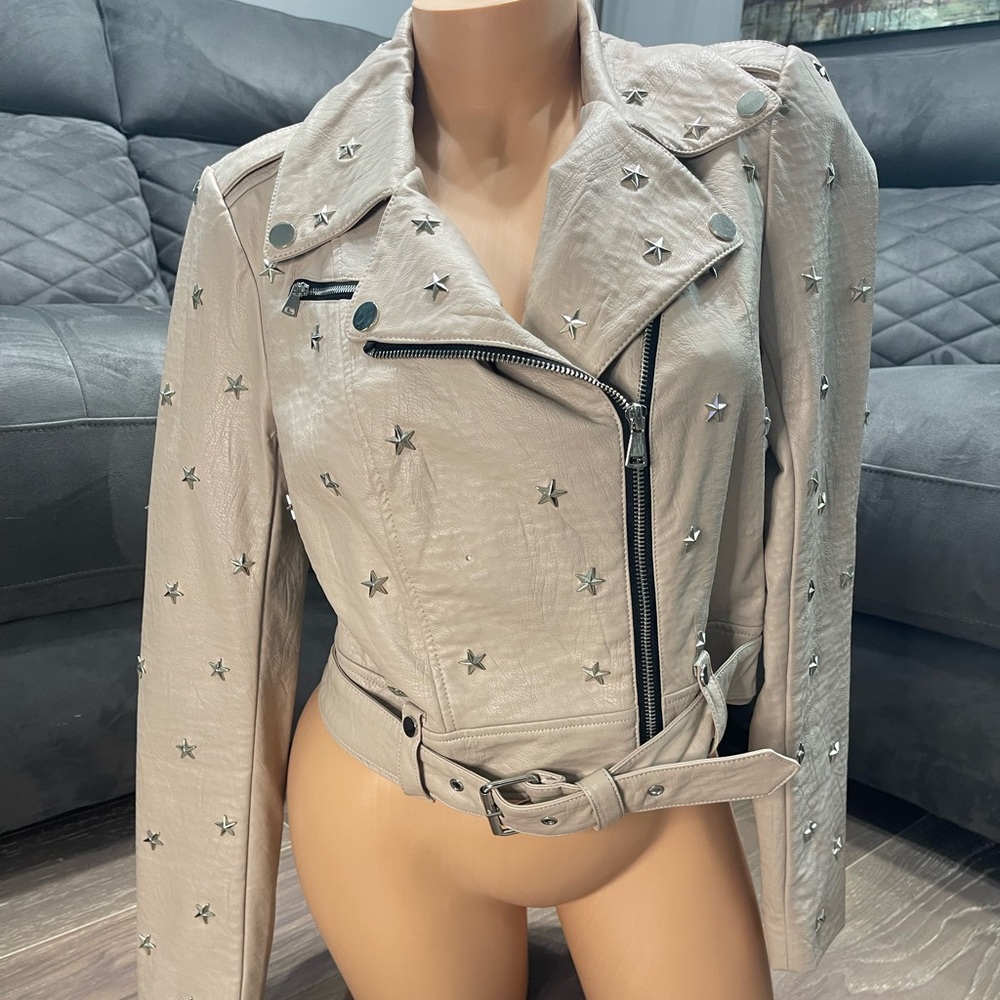 - Bebe star studded Vegan nude leather jacket. Gently worn. Great conditio…